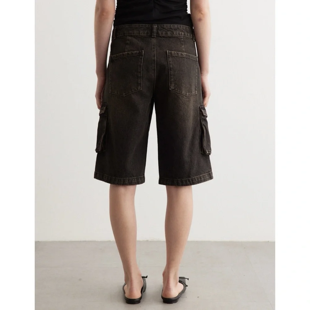 Miaou Dune Denim Cargo Shorts (Sz L) Low Rise Ochre Brown - Picture 3 of 16